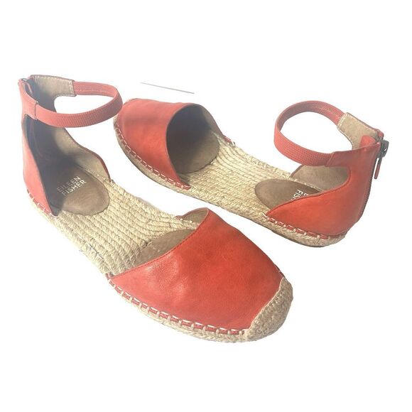Eileen Fisher Sandal Crimson Leather Ankle Strap Espadrille Closed Toe Women's 8 - Picture 1 of 11